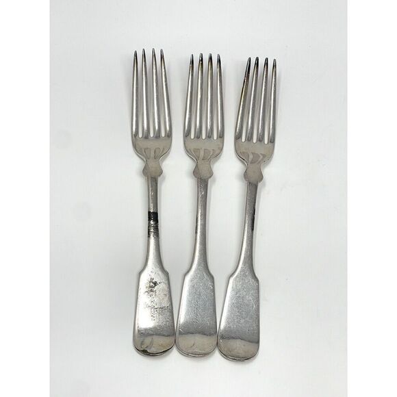 Rogers International Tipped 7 1/2” Dinner Forks Engraved Silverplate Set Of 3 - Picture 1 of 7